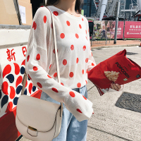 2018初秋新款韩版长袖针织衫薄款宽松波点T恤女
