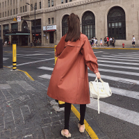 2018秋季新款翻领工装单排扣风衣开衫中长款外套