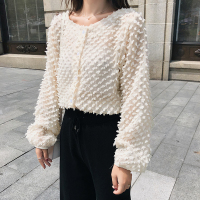 2018秋季新款女装百搭纯色宽松立体毛球长袖衬衫