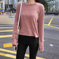 2018秋季新款韩版慵懒开衩长袖宽松毛针织衫女