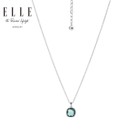 ELLE 典雅 复古925银镶墨绿色宝石项链