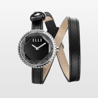 ELLE拉丝表盘小牛皮表带防水女表 黑色