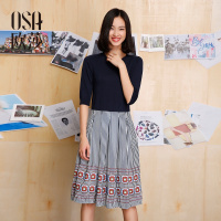 OSA欧莎2017春装新款女装条纹拼接休闲连衣裙