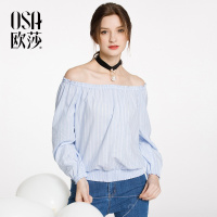 OSA欧莎2018春装新款女装 优雅一字领长袖衬衫
