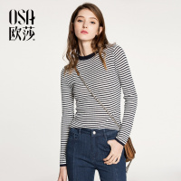 OSA欧莎2018春装新款女装 经典显瘦条纹长袖套头针织衫A16023