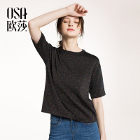 OSA欧莎2018春装新款女装 舒适圆领弹力套头短袖针织衫A16037