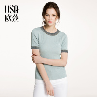 OSA欧莎2018春装新款 时尚拼接圆领舒适弹力短袖针织衫A16041