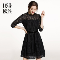 OSA欧莎2018春装新款立领优雅蕾丝连衣裙女A13024