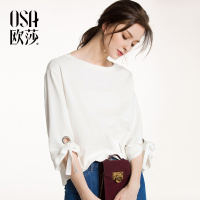 OSA欧莎2018春装新款女装系带袖口套头卫衣女A32010