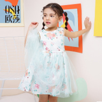 OSA欧莎童装2018夏装新款 清新甜美印花无袖连衣裙