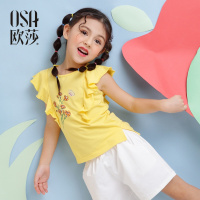 欧莎童装2018夏装新品叠层袖T恤韩版短袖上衣女童打底衫荷叶边