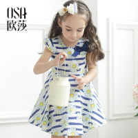 OSA欧莎2018夏季新款女童蝴蝶结圆领大裙摆连衣裙