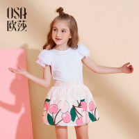 欧莎童装2017年夏季新款短袖T恤半身裙时尚套装