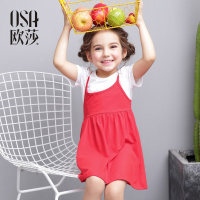欧莎童装女童夏田园风真两件套背带裙套装女童夏套装