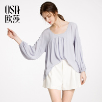 OSA欧莎2018春装新款舒适简约性感V领雪纺衫