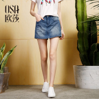 OSA欧莎2017夏装新款时尚裙裤金属拉链舒适短裤子牛仔裤女B53015