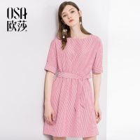 收腰修身显瘦红色条纹连衣裙2018夏高腰气质小香风裙子仙甜美_1