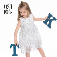 OSA欧莎2018夏装新款童装 时尚圆领绣花连衣裙