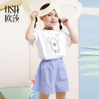 欧莎女童套装夏季两件套时尚休闲儿童套装中大童短袖短裤洋气套装