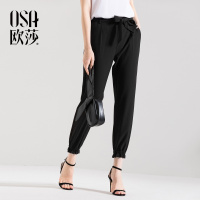 OSA欧莎2018夏季高腰修身黑色铅笔小脚裤哈伦裤九分裤休闲裤女