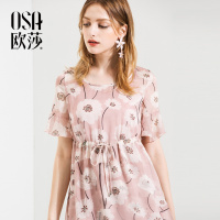 OSA欧莎2018夏装女装优雅气质收腰短袖连衣裙