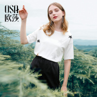 OSA欧莎港味针织衫复古宽松T恤短袖上衣女夏装2018新款韩版学生