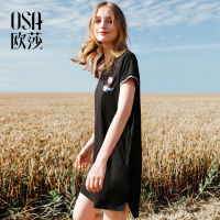 OSA欧莎黑色藏肉连衣裙女夏2018新款短款小个子洋气减龄裙子