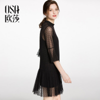 OSA欧莎2018春装女装两件套网纱性感优雅连衣裙_2