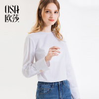 OSA欧莎2018秋装ins超火港风韩范白色棉质宽松衬衫上衣女