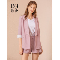 OSA欧莎2018秋装洋气短裤职业OL西服短袖西装两件套套装女夏