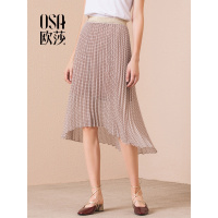 OSA欧莎百褶裙2018夏装新款女装拼接格子裙子 舒适百褶格子半身裙