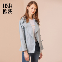 OSA欧莎2018秋季新款女装气质通勤OL风收腰时尚短款风衣外套
