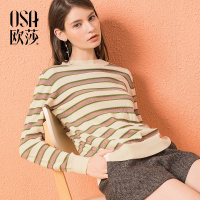 OSA欧莎2018秋装新款慵懒风条纹宽松休闲长袖弹力套头针织衫女