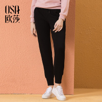 OSA欧莎2018早秋韩版chic百搭九分黑色小脚休闲运动裤裤子女
