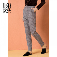 OSA欧莎2018秋装新款英伦风高腰直筒九分裤休闲裤裤子女
