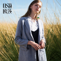 OSA欧莎2018冬季中长款双面呢呢子羊毛毛呢外套大衣女
