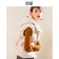 OSA欧莎2018冬装新款外套简约纯色连帽短款羽绒服马夹女