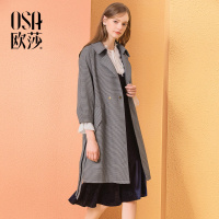 OSA欧莎2018秋装新款女装 时尚个性翻领腰带风衣