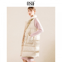 OSA欧莎2018冬季新款外套女韩版保暖中长款翻领马甲棉服女