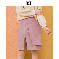 OSA欧莎2018秋冬新款ins超火开叉不规则中腰A字半身裙短裙女