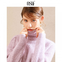 OSA欧莎2018冬装新款chic韩版修身中长款高领针织衫女连衣裙