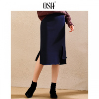 ⑩OSA欧莎2018冬装新款ins超火开叉包臀高腰纯色半身裙裙子女