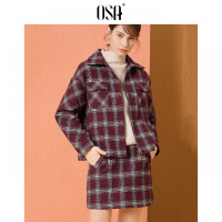 ⑩OSA欧莎2018冬装新款女装 复古英伦风简约翻领时尚套装