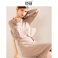 ⑩OSA欧莎2018冬装新款女装 时尚修身系带收腰连衣裙