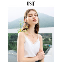 OSA欧莎2019春季新款蕾丝花边拼接性感V领打底吊带雪纺衫上衣女