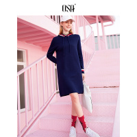 OSA欧莎2019春装新款中长款打底宽松连帽卫衣气质针织连衣裙女