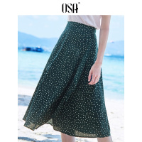 ⑩OSA欧莎2019春装新款女装时尚显瘦收腰不规则撞色波点半身裙