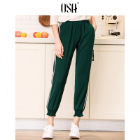 OSA欧莎2019春季百搭撞色侧边条纹九分运动休闲裤小脚裤女