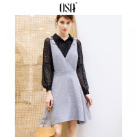 OSA欧莎2019春装法式复古裙修身露背性感V领不规则吊带连衣裙