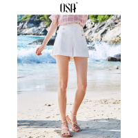 ⑩OSA欧莎2019夏装新款a字显瘦阔腿白色高腰短款休闲裤裤子女